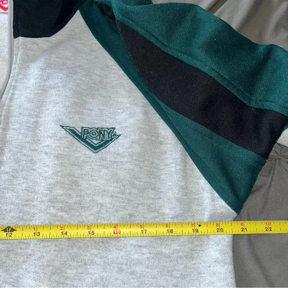 PONY Vintage Full Zip Sweatshirt Adult Medium 80s 90s Gray Green - Picture 6 of 7